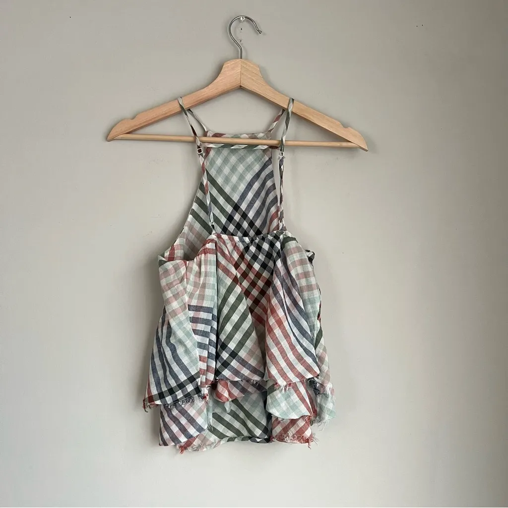 American Eagle Multicolor Plaid High Neck Tank Top Size Small - Image 3