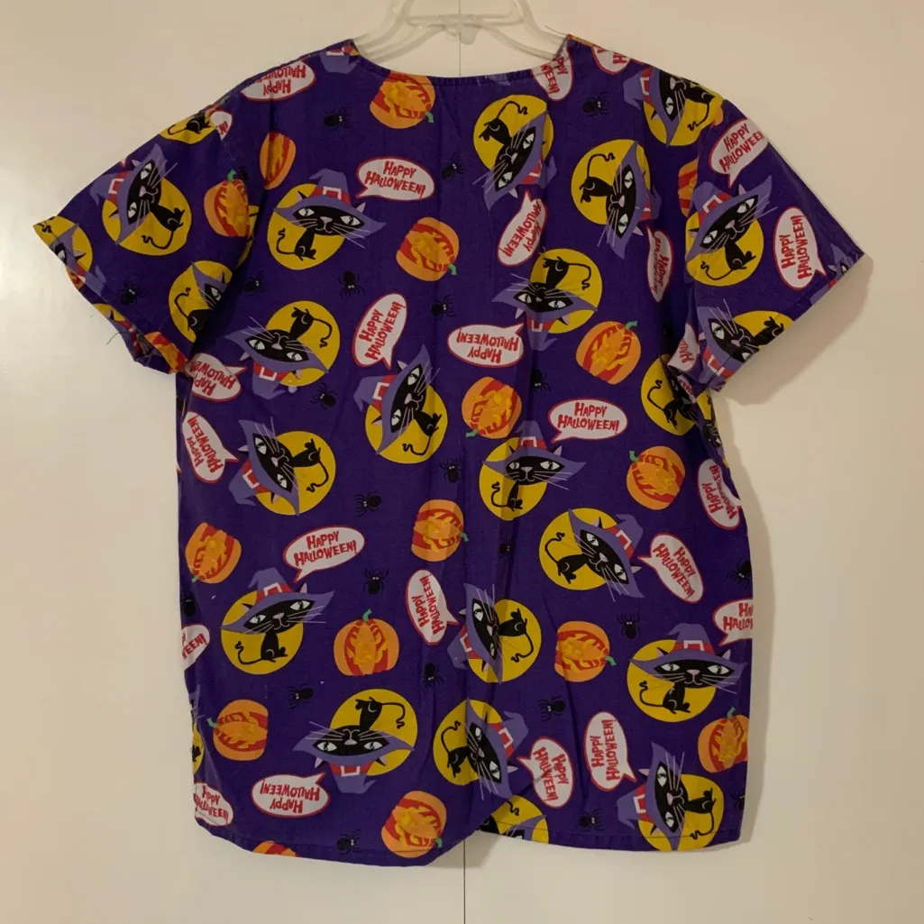 Halloween Cats Pumpkin Scrub Top 3 Pockets Med/Lrg - Image 7
