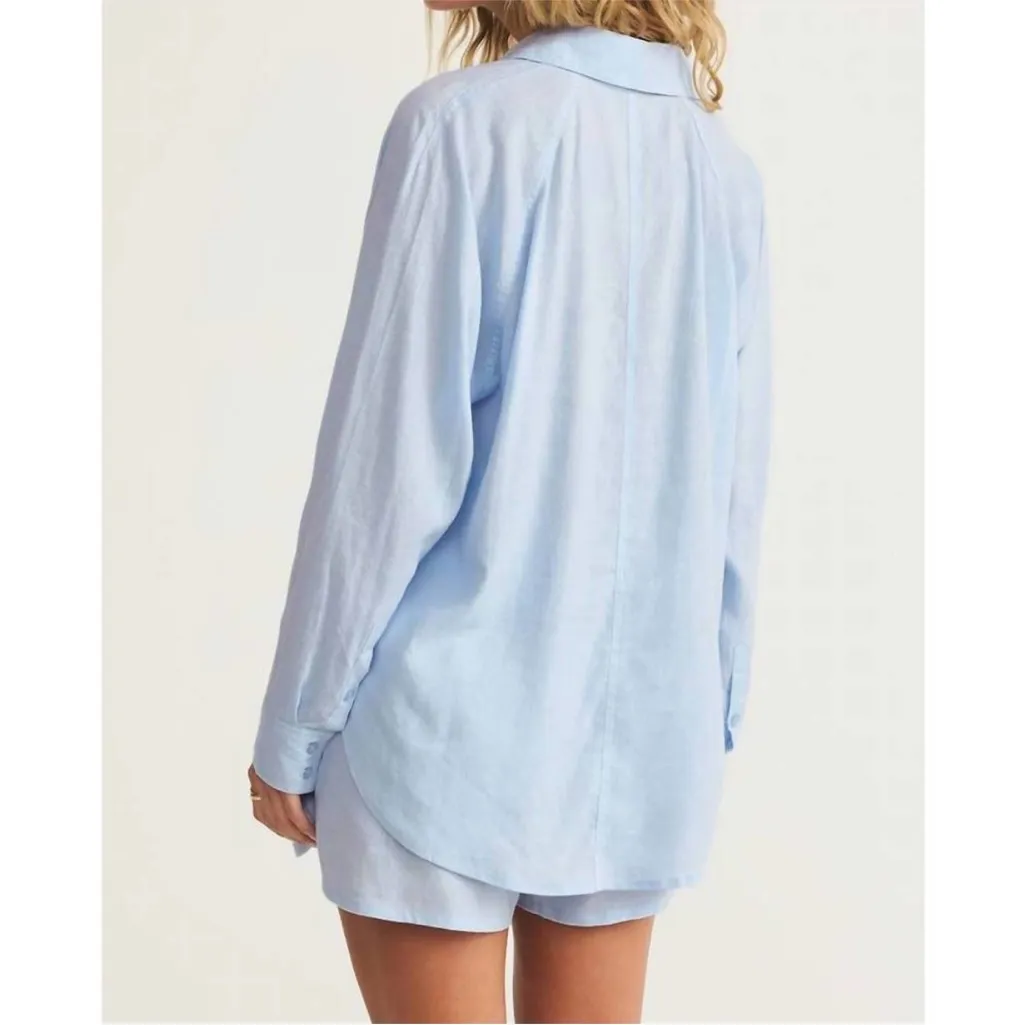 Z Supply The Perfect Linen Top Salt Water Light Blue Size Large - Image 4