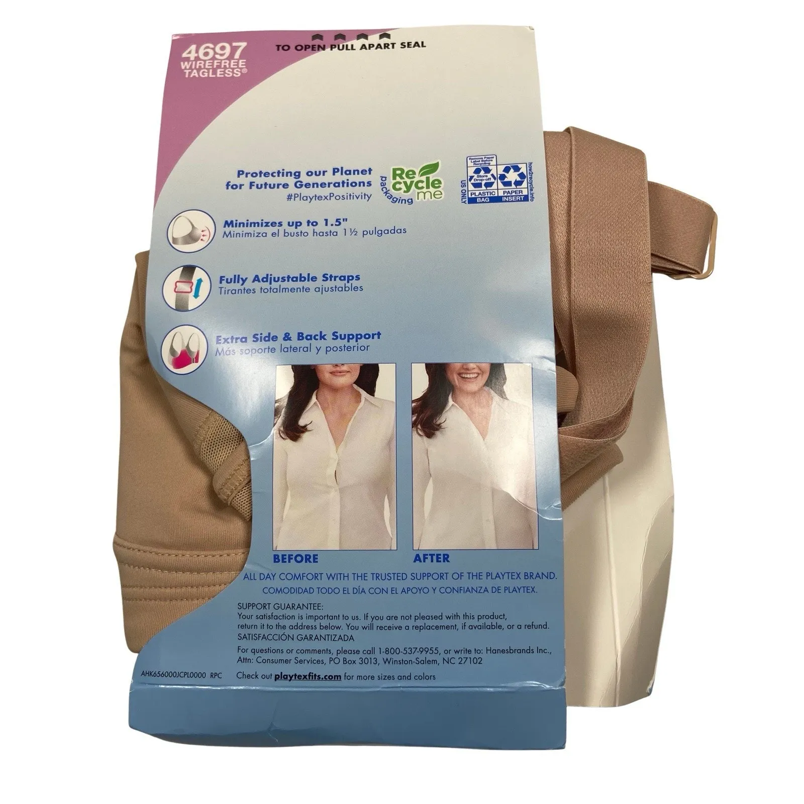 Playtex 18 Hour Women's 36DDD Smoothing Minimizer Bra 4697 Nude NEW - Image 2