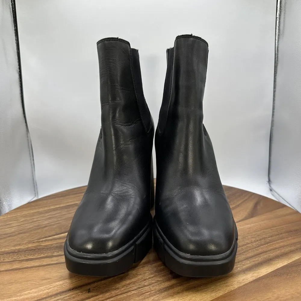 Steve Madden Revised Booties Chunky‎ Platform Black Leather Lug Sole Women's 10M - Image 4