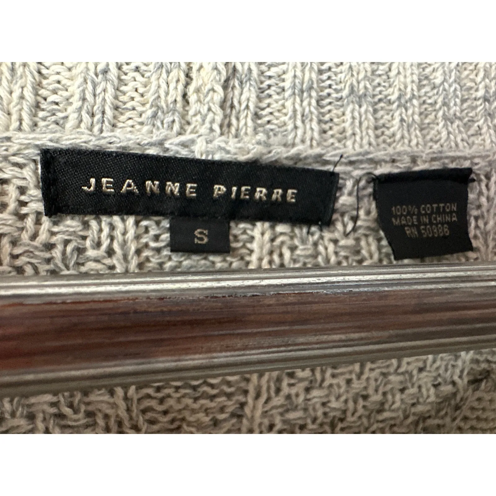 Women’s Jeanne Pierre Two-Toned Gray Cotton Knit Cowl Neck Sweater Size Small - Image 2