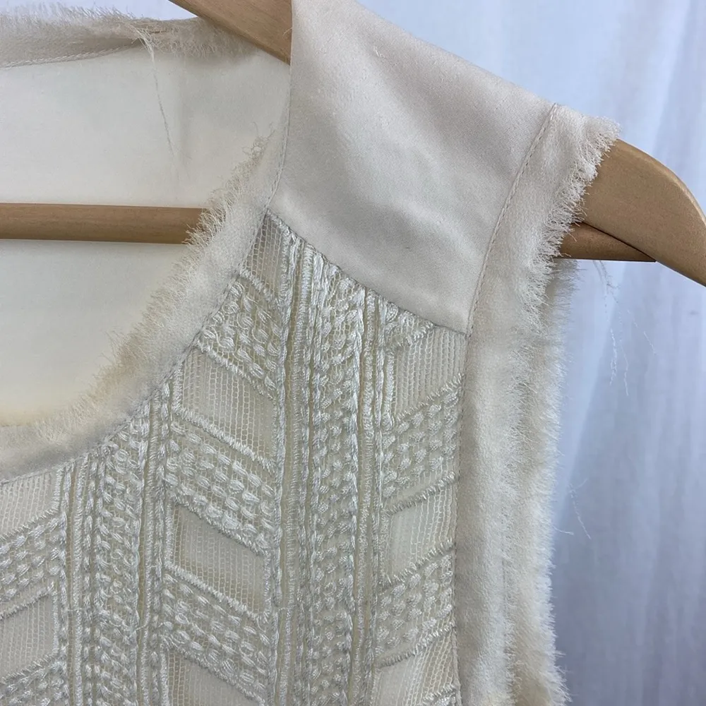 Vince Ivory Sleeveless Front Lace Panel Blouse Top L - Image 3