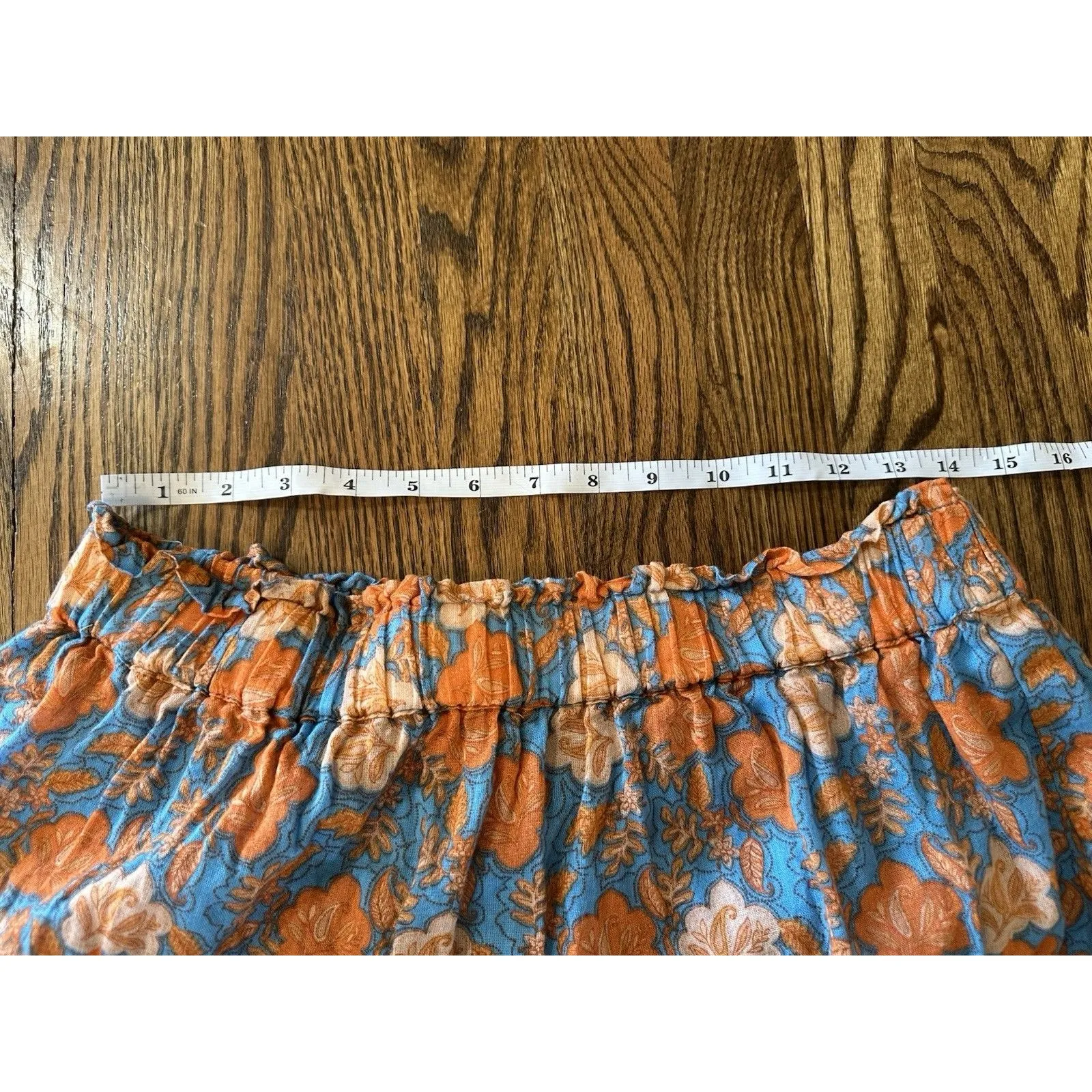 Sundry 100% Cotton Tiered Maxi Skirt Orange Blue Floral Lined Sz Large (3) Boho - Image 4