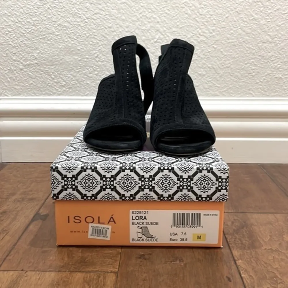 Isola Lora Black Suede Bootie Heeled Sandals - Image 2