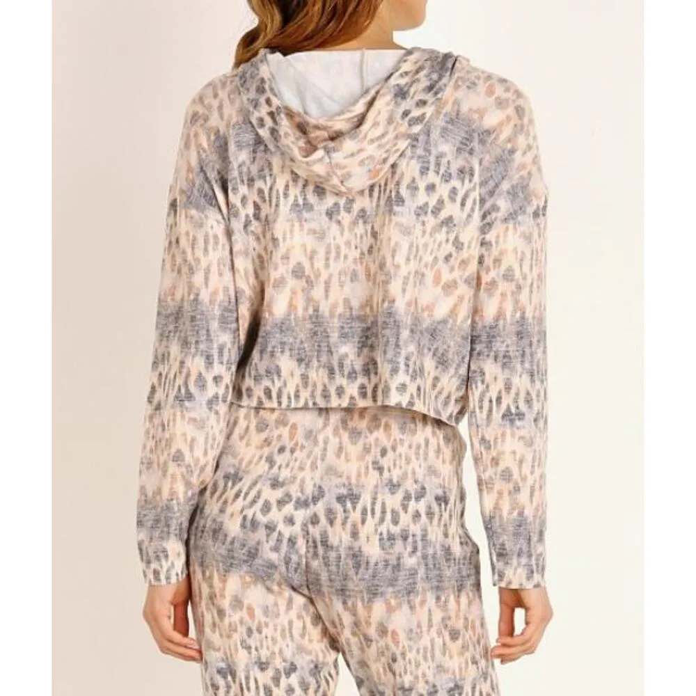 NWT Onzie Safari Animal Print Weekend Hoodie Cropped Top Multicolor Women's S/M - Image 2