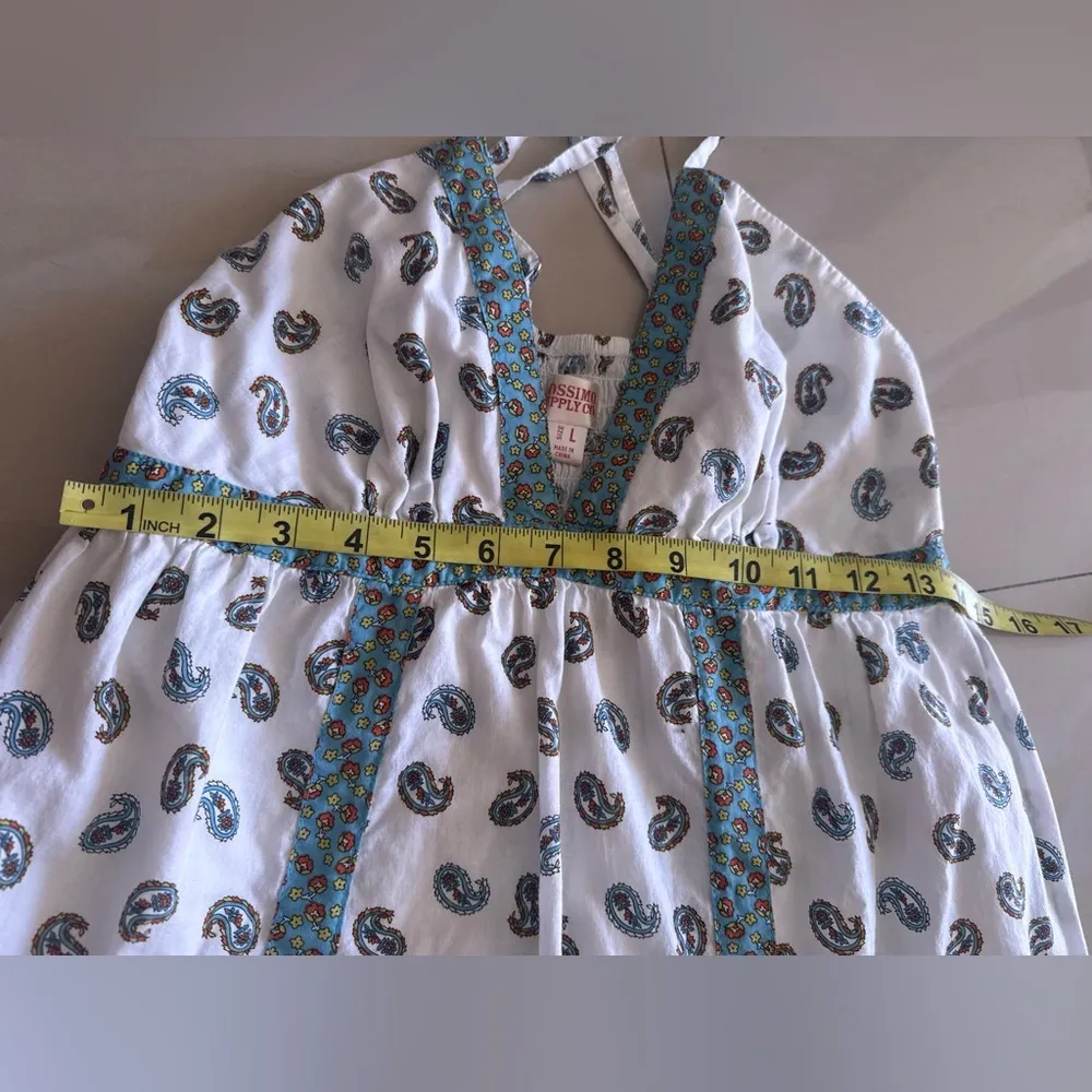 Vintage mossimo supply co hippie babydoll white blue patterned dress summer L Size L - Image 4