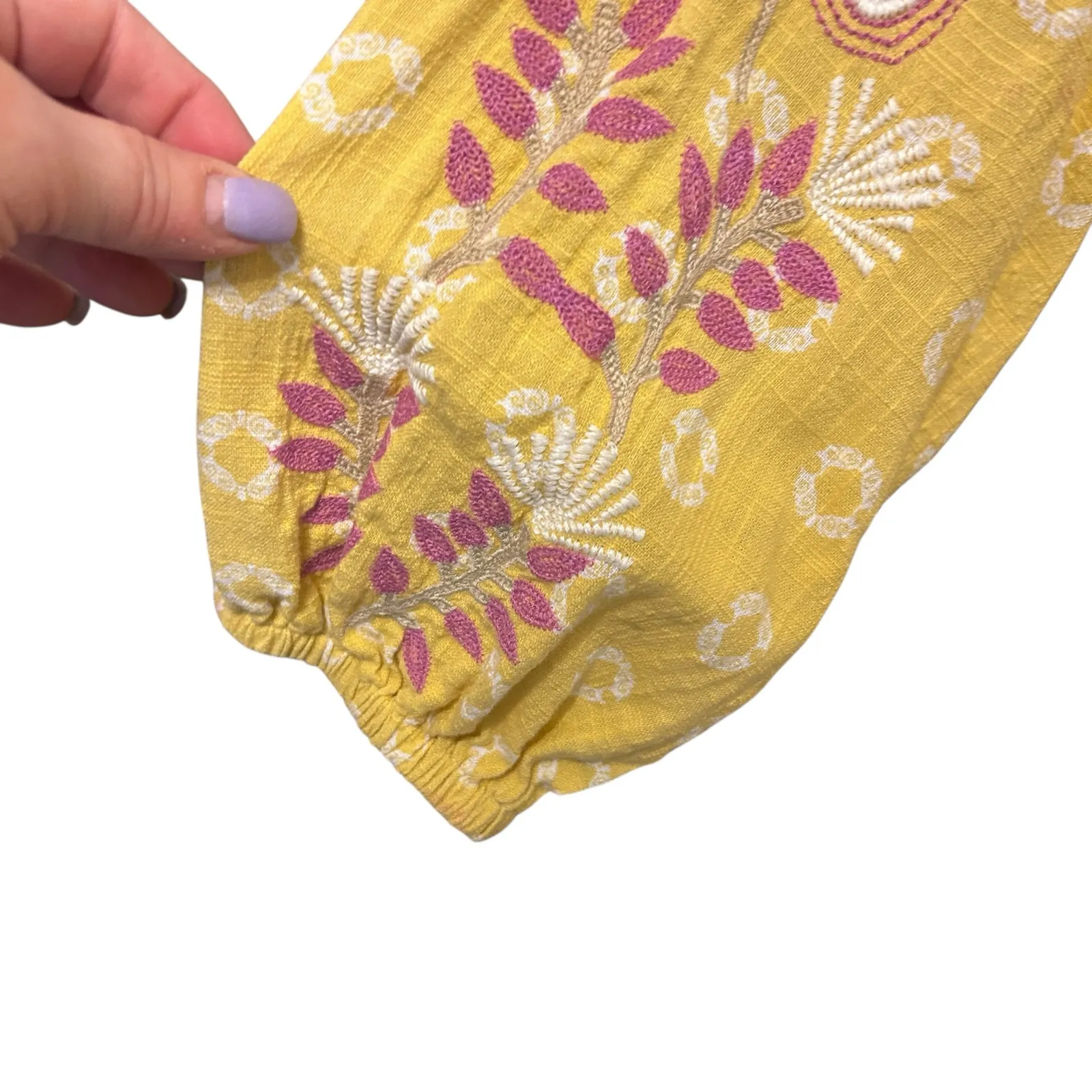 Charter Club Women Midi Dress XL Yellow Embroidered Floral Boho‎ Cottagecore - Image 9