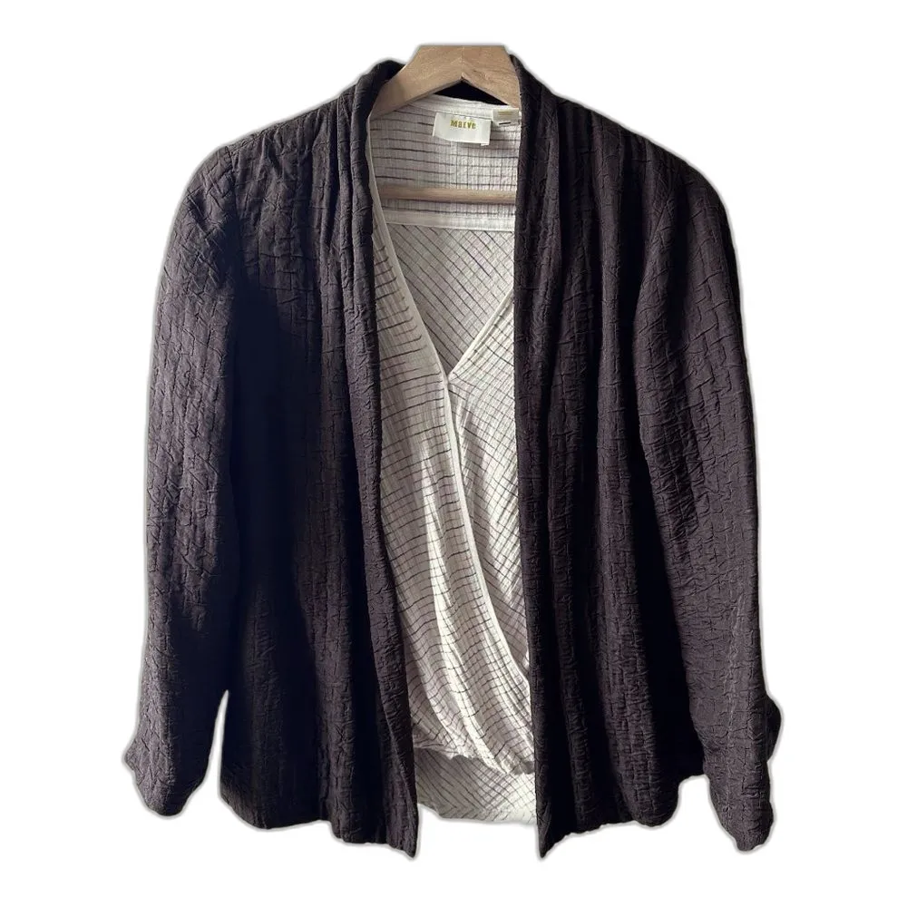 Eileen Fisher Brown Blazer XS Open-Front Silk Linen Gauze Cardigan designer lux - Image 3