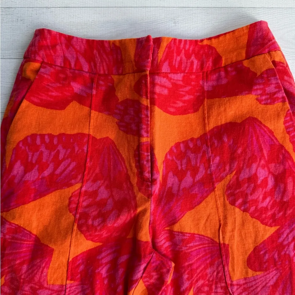 Scoop High Waist Wide Leg Red & Orange Printed Linen Blend S - Image 6