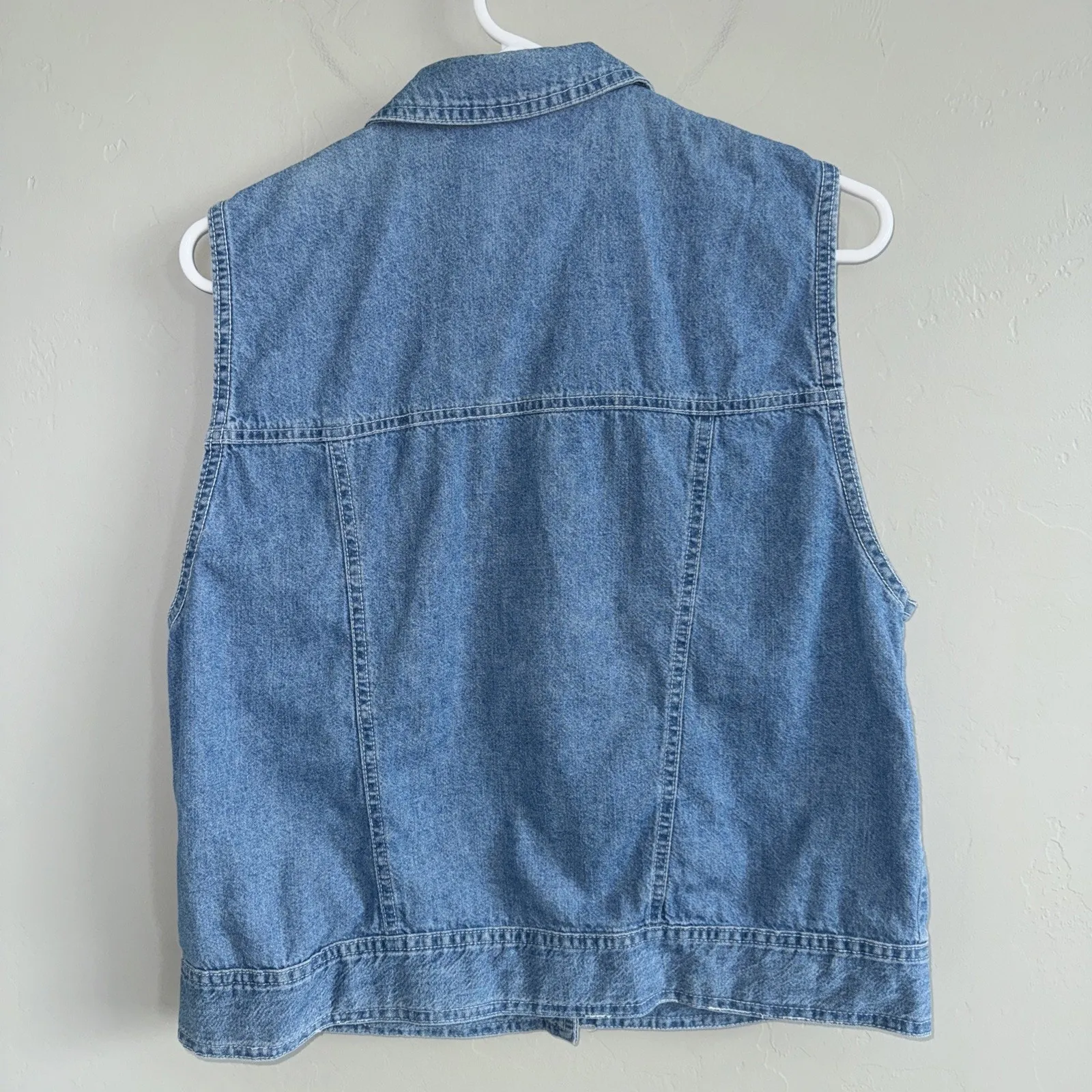 Vintage 90’s Denim Jean Western Vest Woman’s Sz S By M.E.Z.A Turquoise Beaded Blue - Image 4