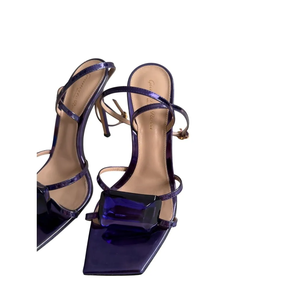 GIANVITO ROSSI Jaipur Indigo Purple Crystal Embellished Leather Sandals Heels Si - Image 13