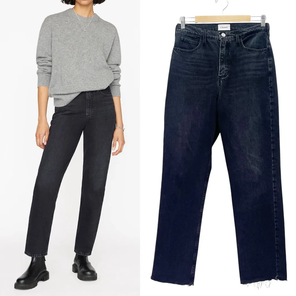 FRAME Le High N Tight Straight Leg Jeans High Waist Inkwell Black Wash Size 28 6 - Image 14