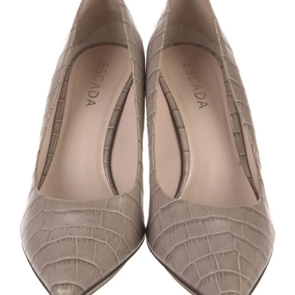 Escada embossed leather heels EUC taupe size 9.5 gorpcore sculptered heel Tan - Image 4