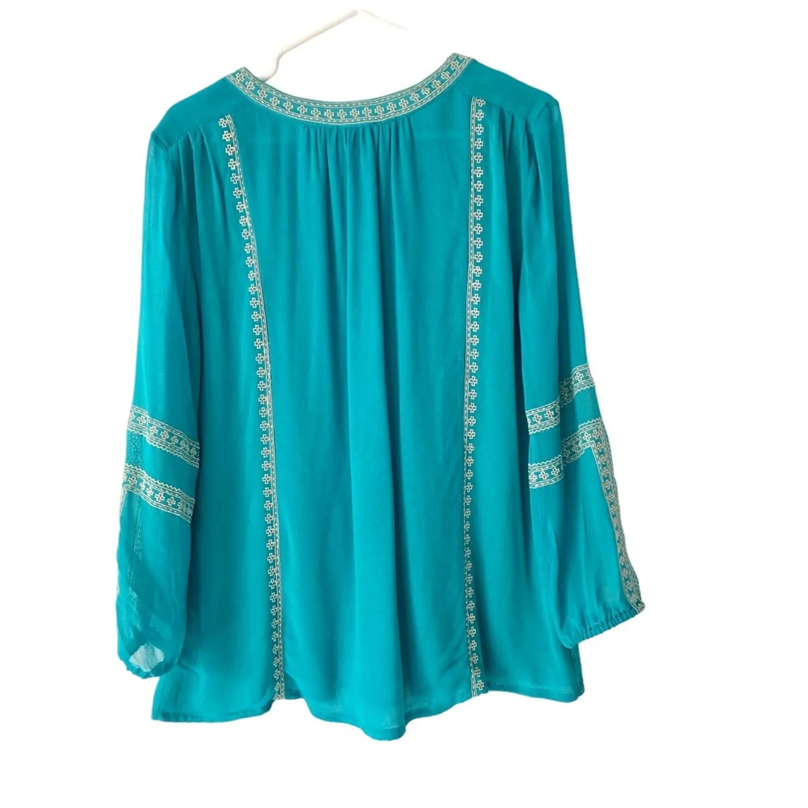 Tolani Embroidered Turquoise Blue Boho Blouse size small - Image 4