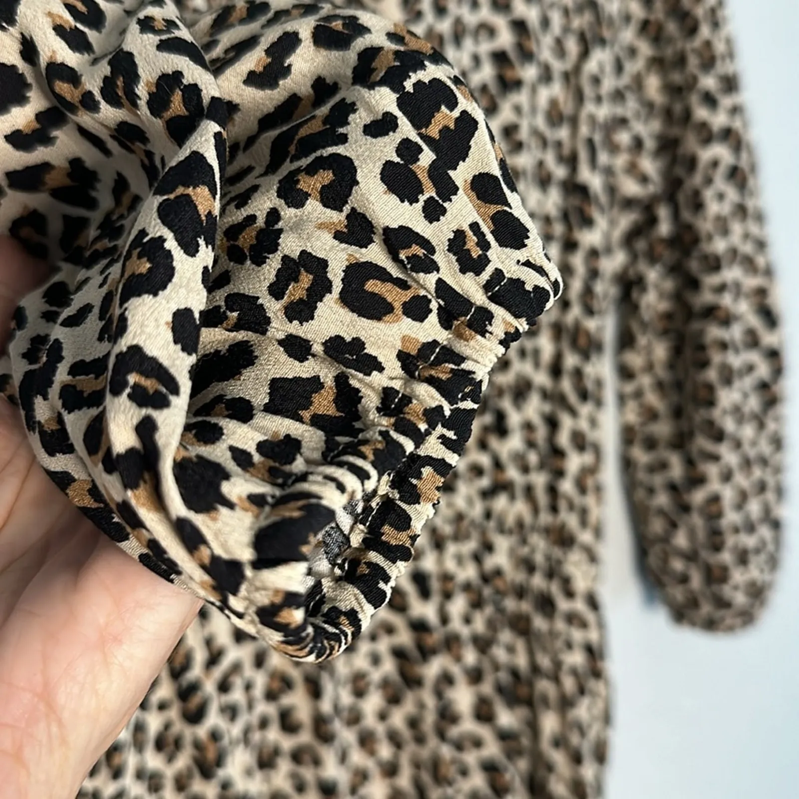 Banana Republic Animal Print Cheetah Shirt Dress Rayon Midi Pockets Brown Fall - Image 5