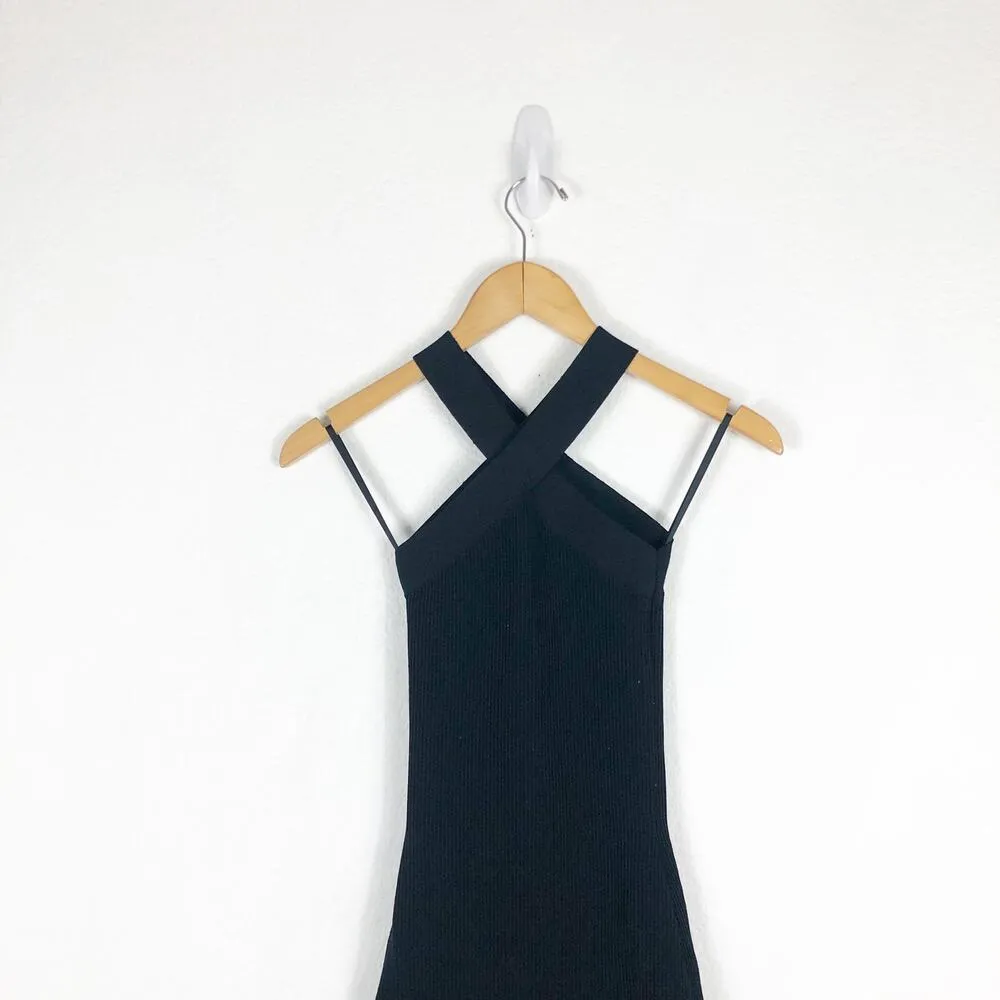 Babaton Sculpt Knit Criss Cross Mini Dress Size XS Black Ribbed Stretch - Image 12