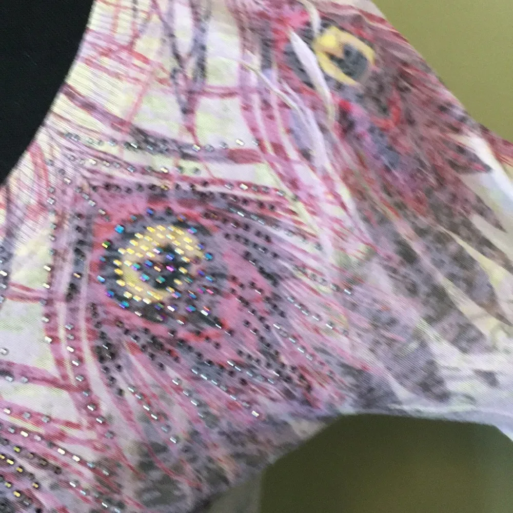 American Age Sparkly Burn out Tee with peacock feathers size M - Image 5