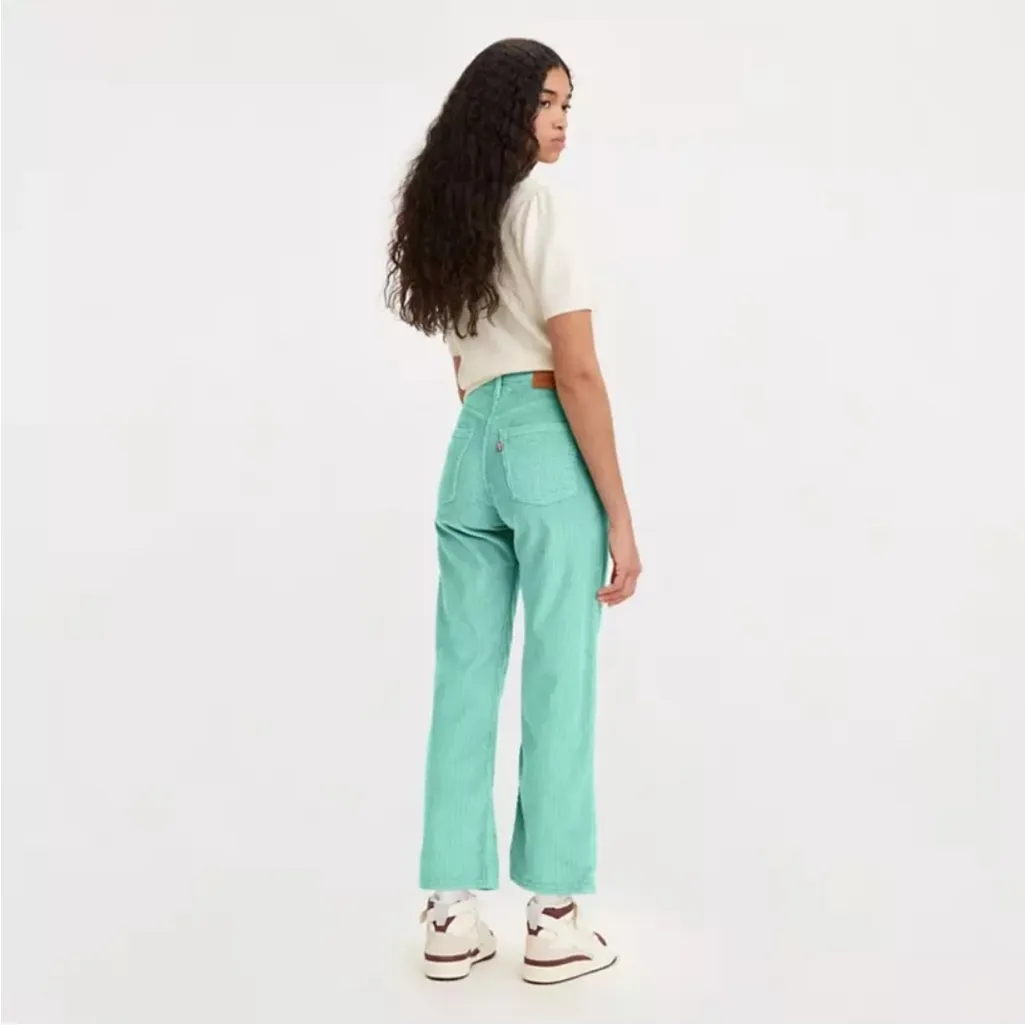 Levi's Premium Corduroy Ribcage Straight Ankle Pants Teal Green Blue Size 29 - Image 2