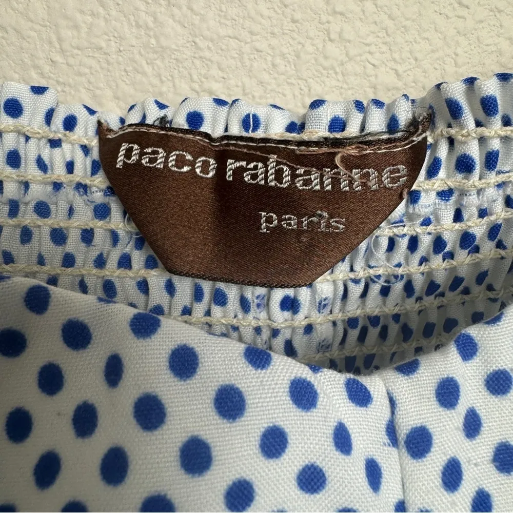 Vintage 1980’s Paco Rabanne Polka‎ Dot Swing Spaghetti Strap Dress Blue Size M - Image 4