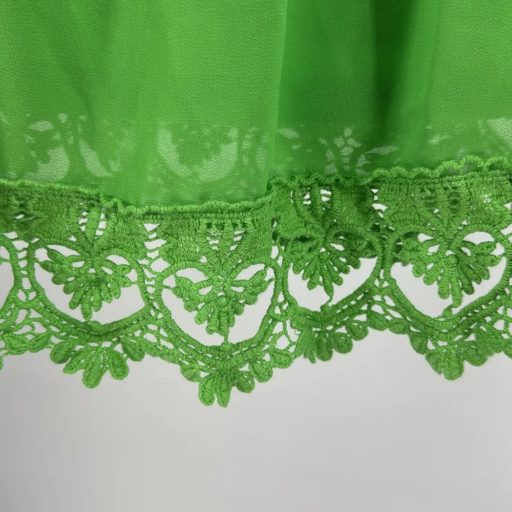 Umgee Green Mini off the shoulder lace trim detail dress M lined bright festival - Image 10