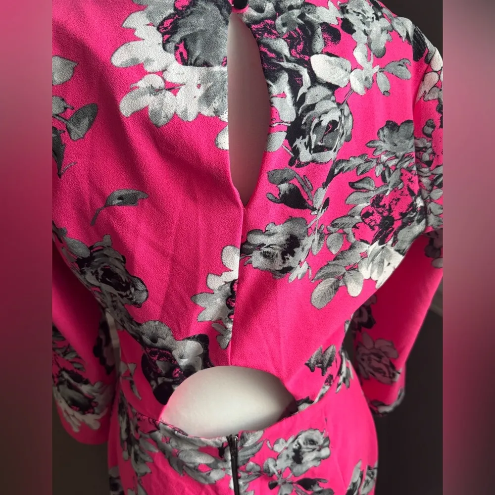 ASOS Pink Rose Mirror Floral Body-Con 3/4 sleeve Dress size 6 - Image 7