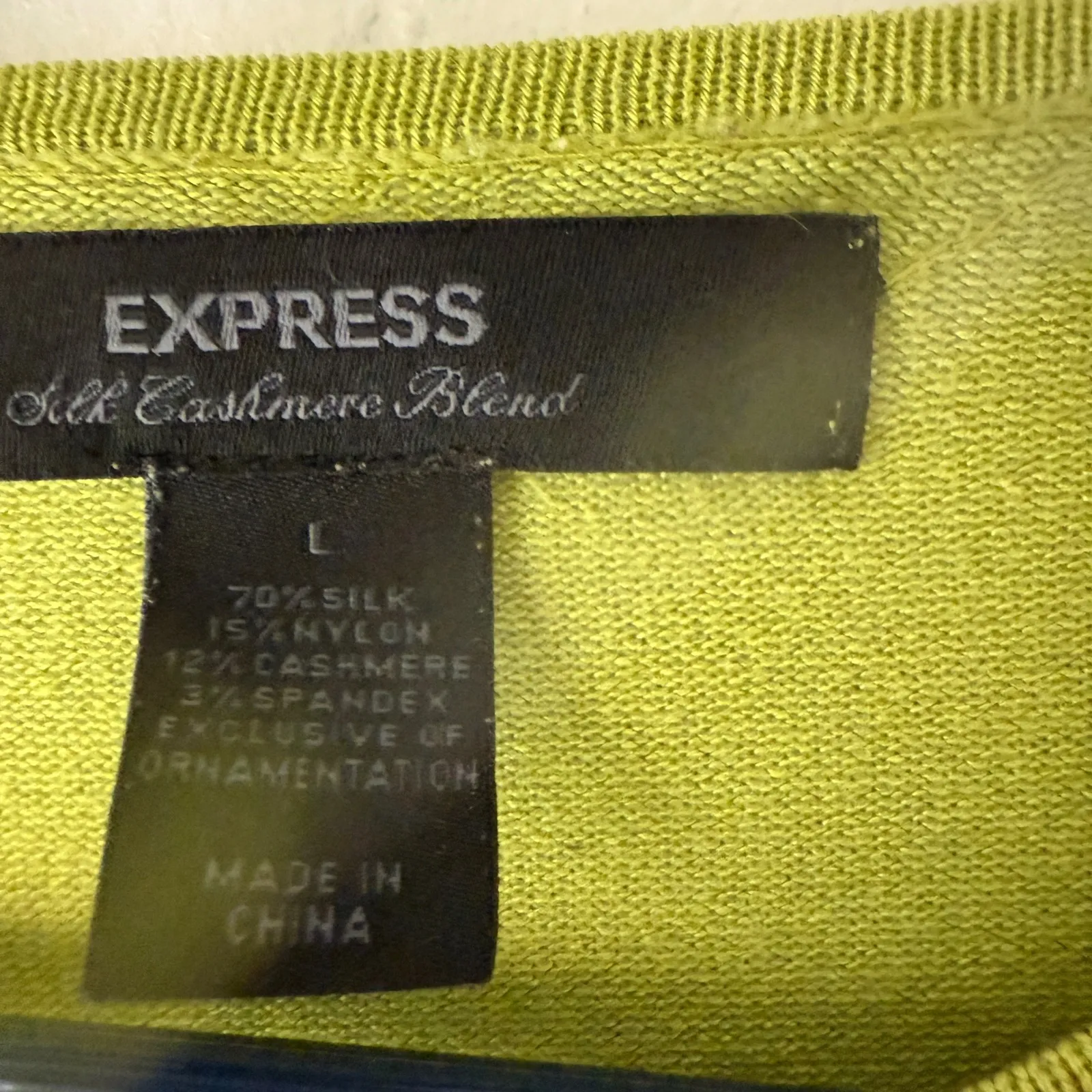 EXPRESS Y2k Lime‎ Green Sequin Beaded Embellished Silk Cashmere Blend Cardigan L - Image 3
