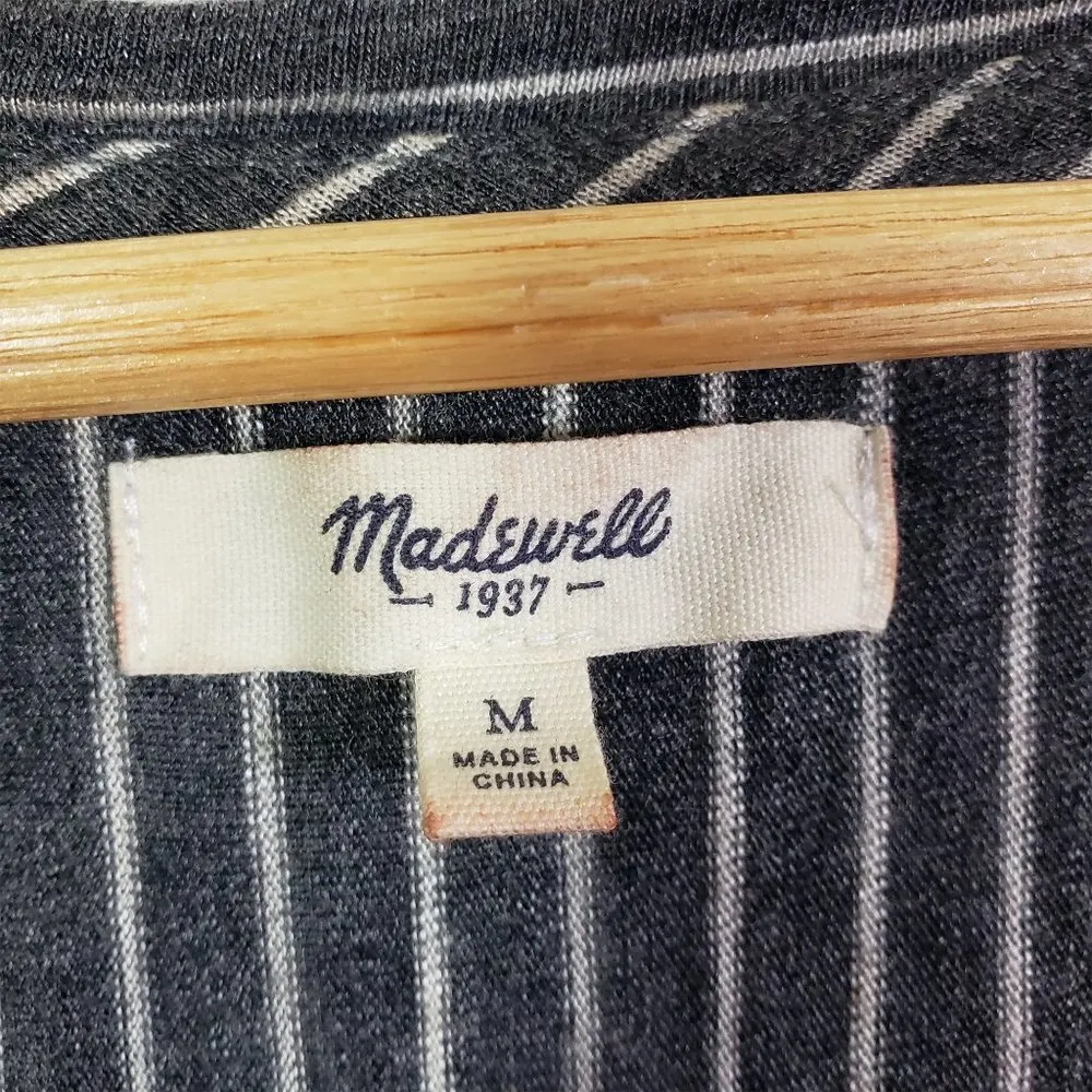 MADEWELL Medium White, Gray Stripe 3/4 Sleeves Round Hem Top - Image 2