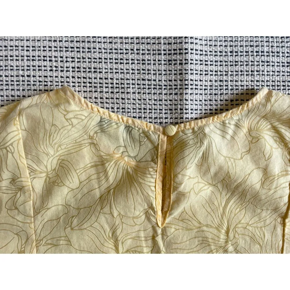 Moon River Anthropologie Yellow Puff Sleeve Floral Texture Blouse Womens Sz XS - Image 4