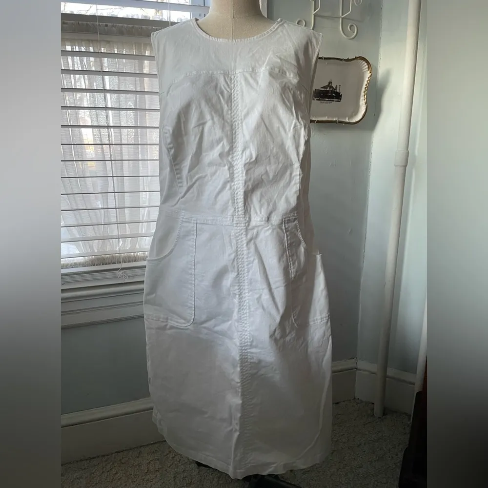 Boden Tamara Sleeveless Boat Neck White Cotton Chino Woven Dress Size 12 Long - Image 3