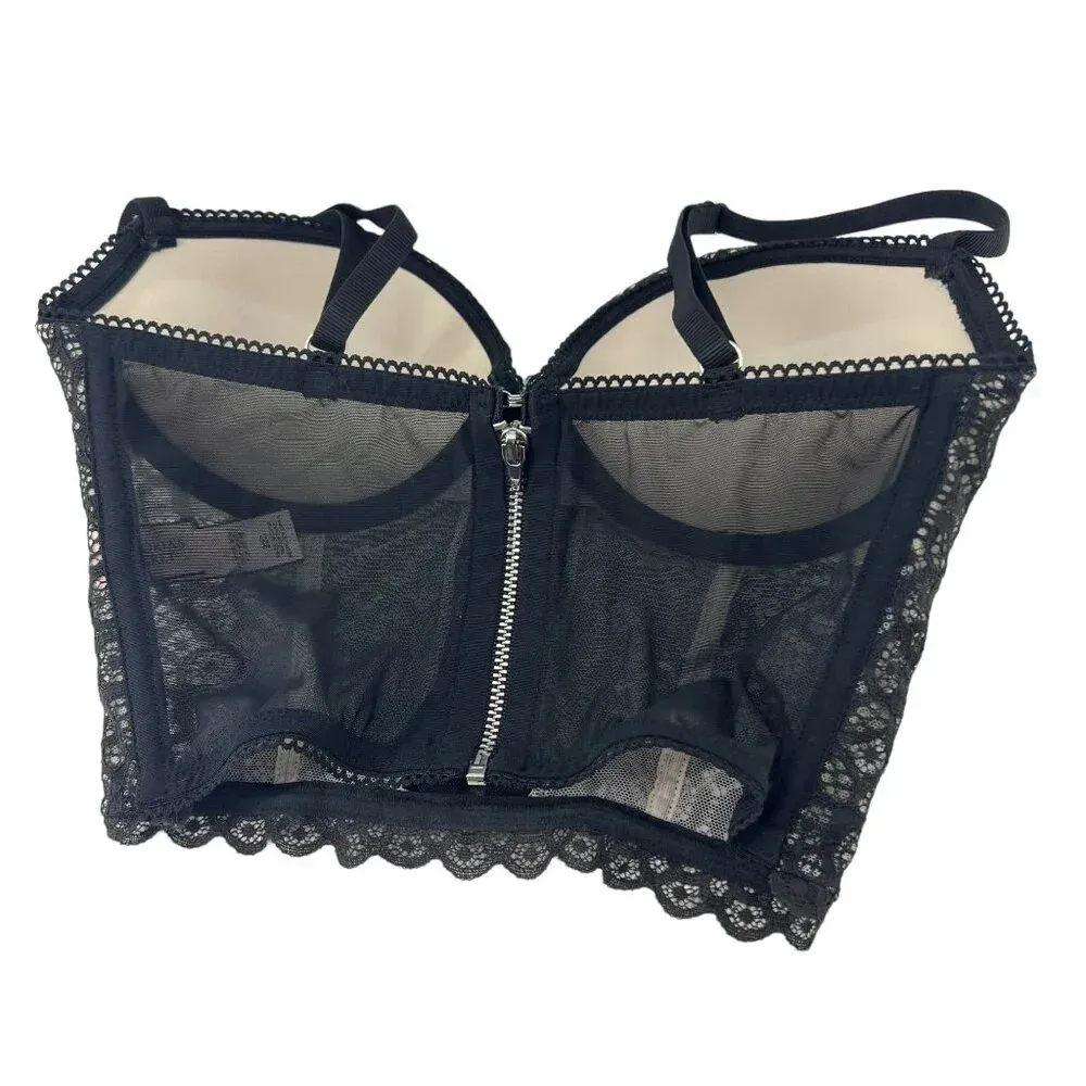 Victoria's Secret Very Sexy Lined Demi Bra Black Lace Corset Zip Back 32C - Image 7