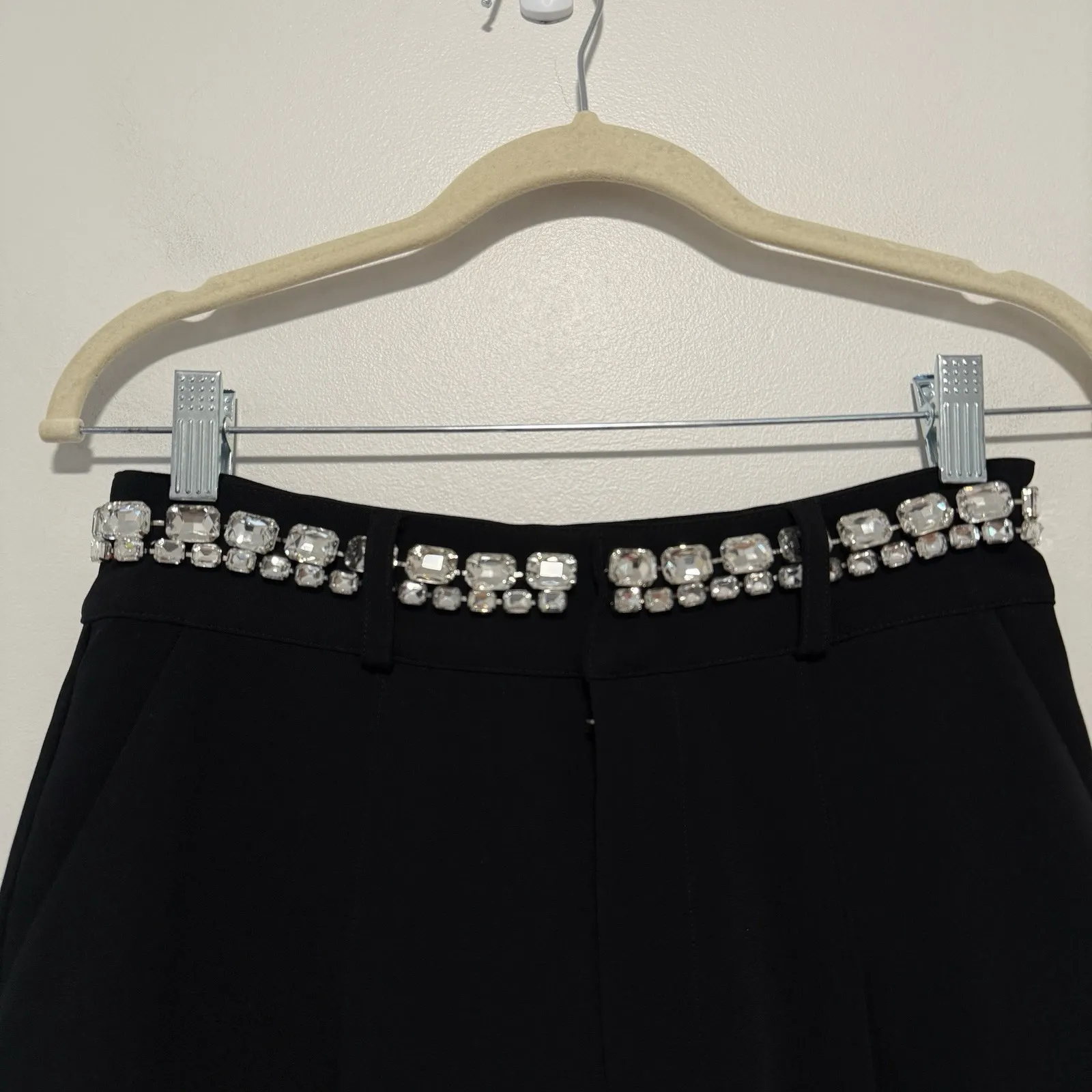 Cinq a Sept Rhinestone Chain Genna Black Crepe Wide Leg Pant Size 2 - Image 6