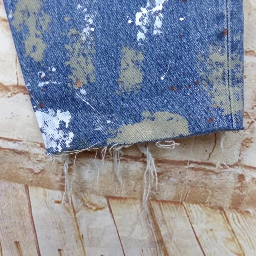 Frame X Jordan Barrett Paint Splatter Jeans W 25, M 27 Blue Zip Fly Grunge NWOT - Image 6
