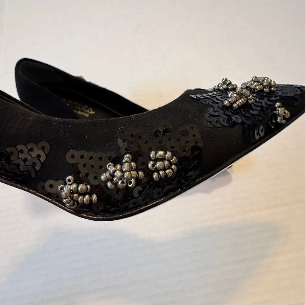 Charles David Black Suede Leather Beaded Heels Pumps Womens 7 Classic Preppy - Image 7