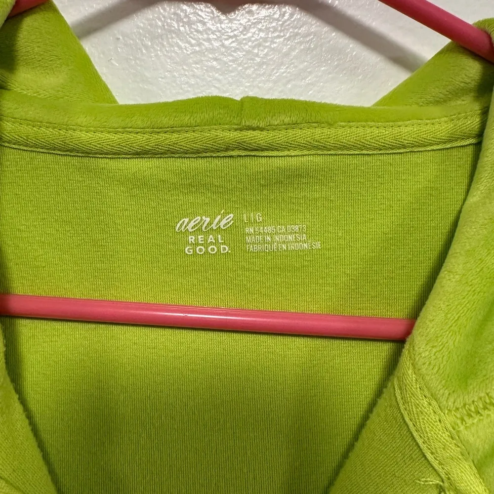 Aerie zip up sweatshirt! Lime green velvet zip up crop sweater! soft size large! - Image 2