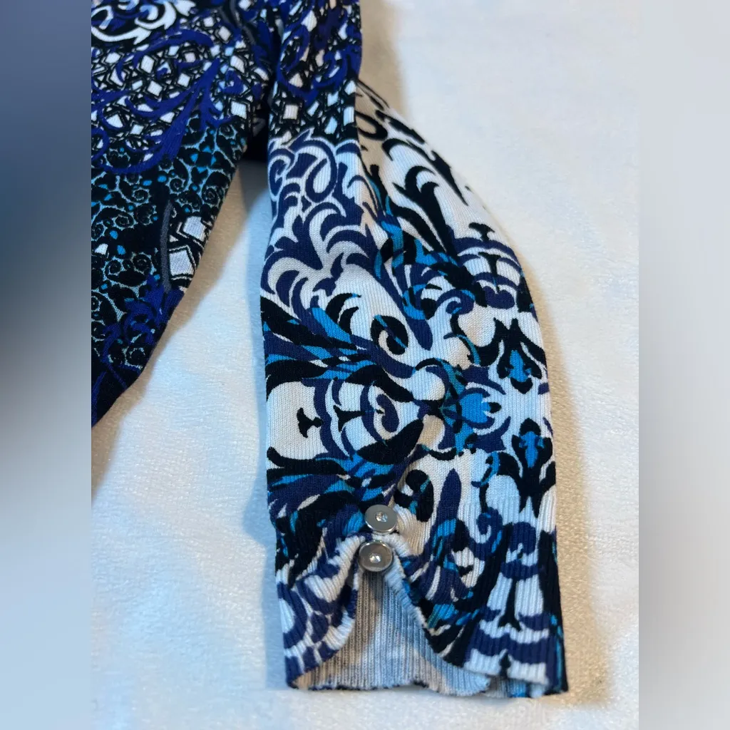 WHITE HOUSE BLACK MARKET blue print Cardigan Sweater 3/4 sleeve v-neck Womens XS - Image 6