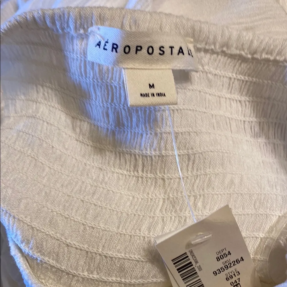 New  White Crochet Ruffled Smocked Mini Sundress Sz M Criss Cross Bk - Image 10