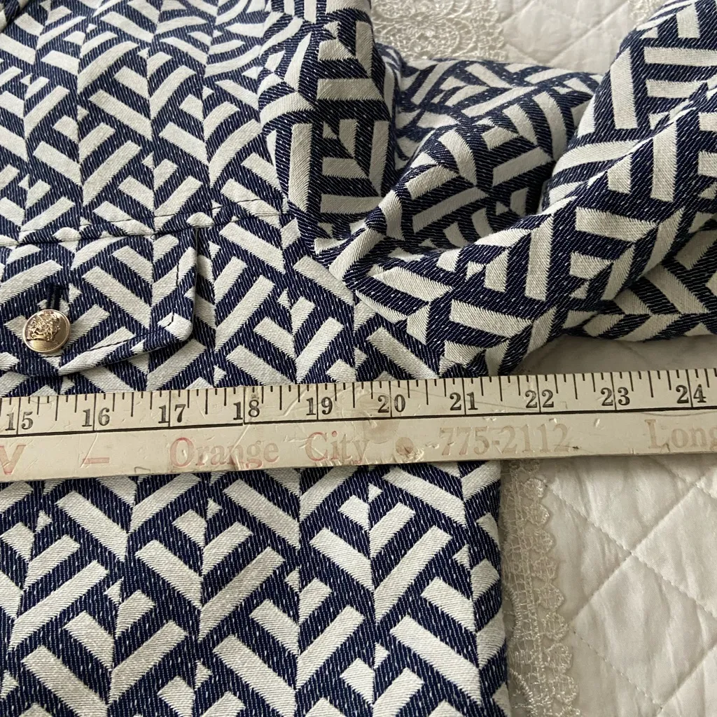 Ann Taylor Weekend Blue and White Patterned Short Jacket Size 14 Preppy Classic - Image 15