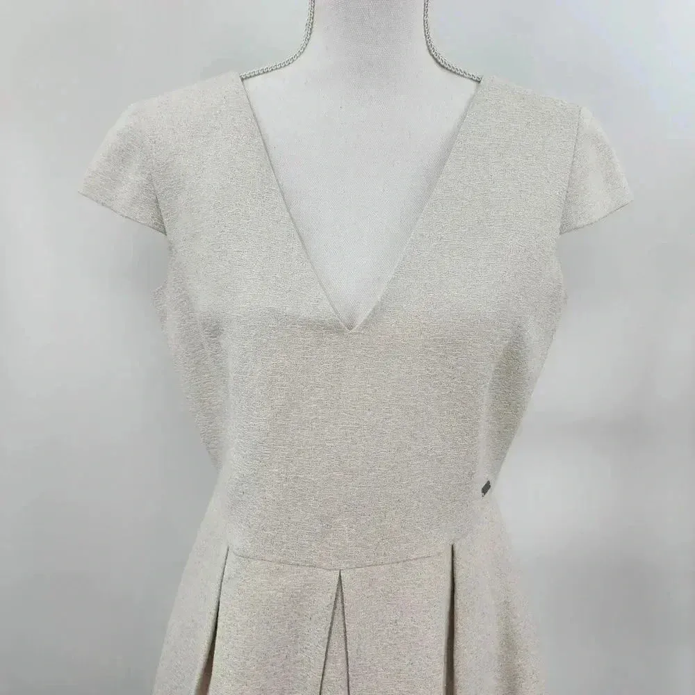 Armani Exchange White Silver Short Sleeve V Neck Flare Flirty Zipper‎ Back Dress - Image 2