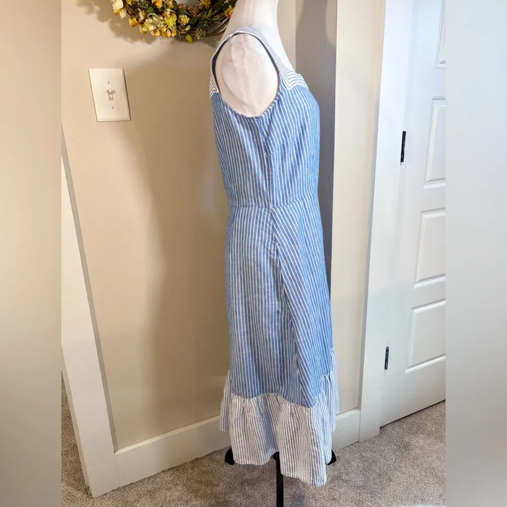 TALBOTS Linen Blend  Square Neck Striped Tiered Midi Dress w/Pockets Sz 6 - Image 5