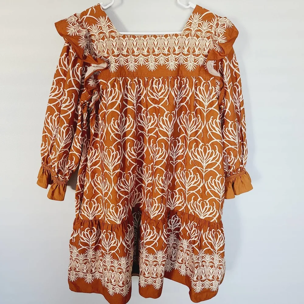 HAPPY X NATURE Juliet Boho Mini Dress Brown Size L - Image 5