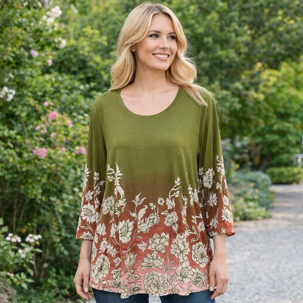 NEW JM Collection Ombre Floral Tunic Blouse Cottagecore Ethereal Bohemian XL - Image 2