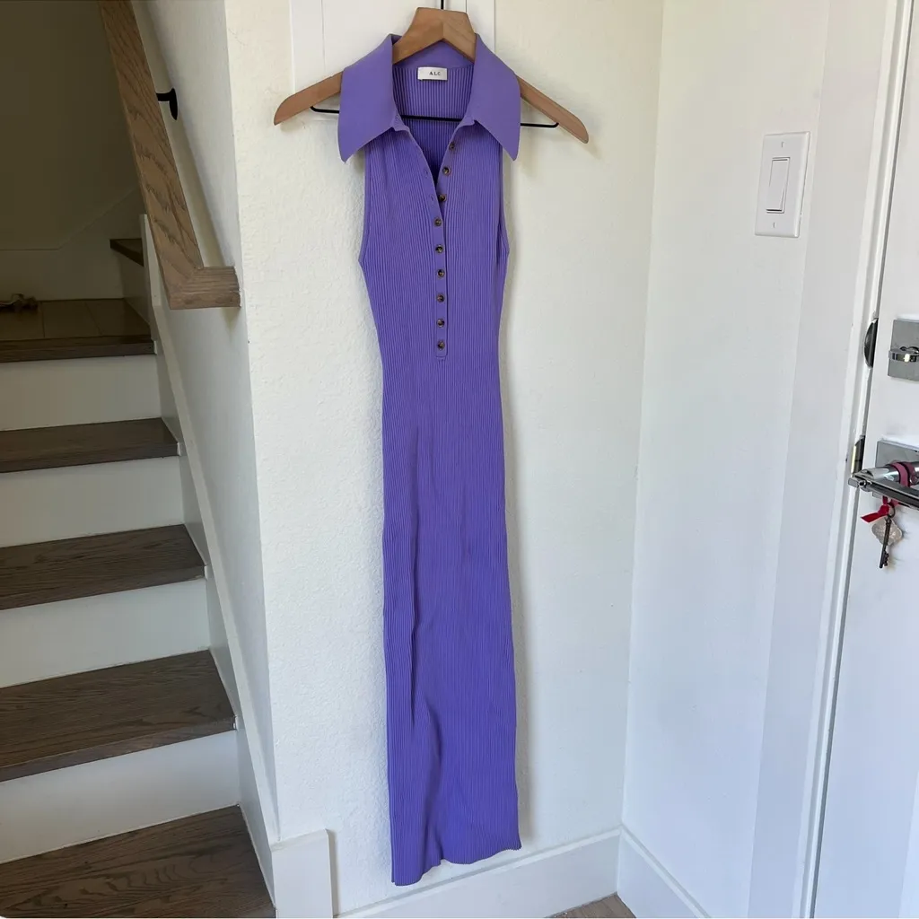 A.L.C. ALC Asher Sleeveless Rib Midi Dress Purple - Image 4