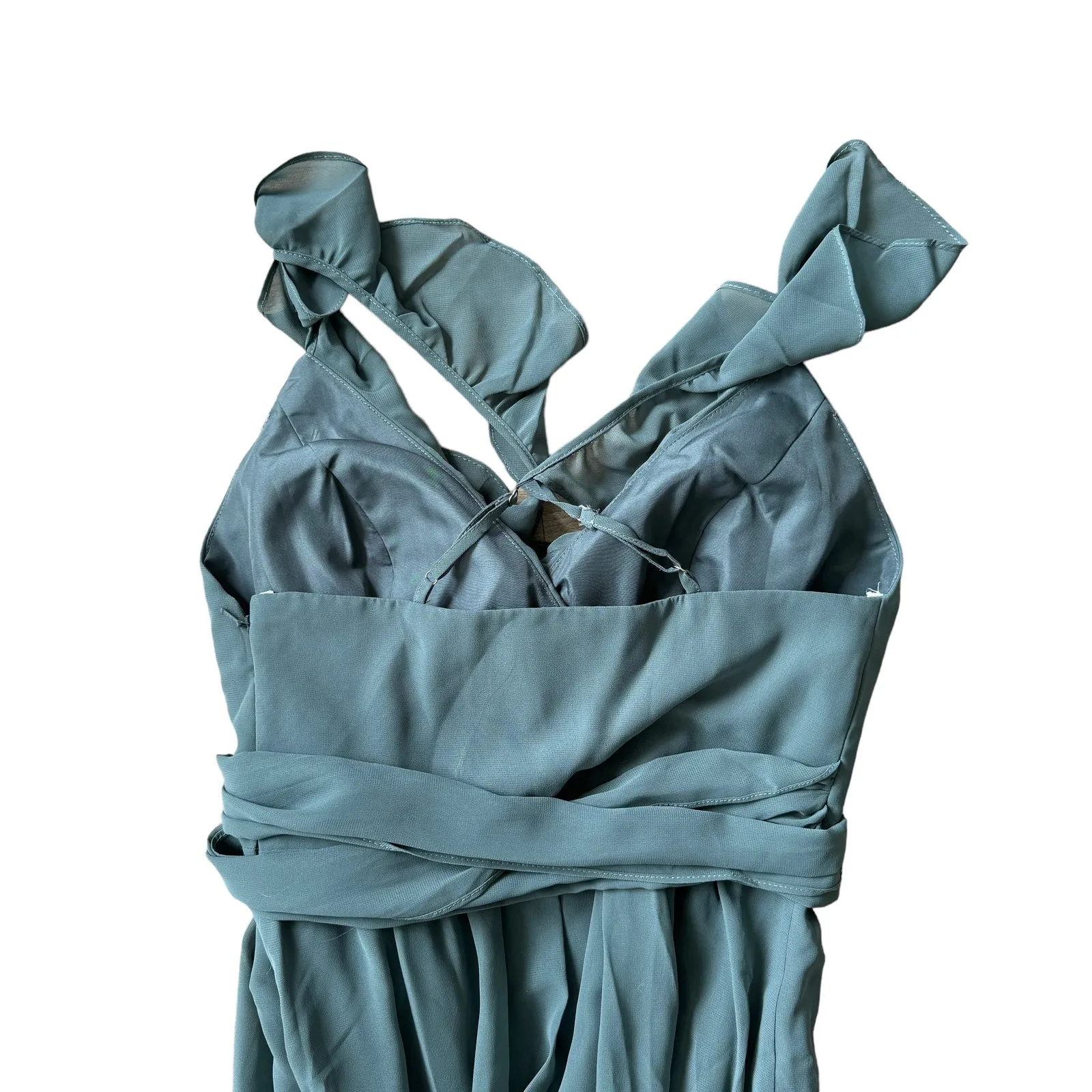 Revelry Valerie Chiffon Bridesmaid Dress Eucalyptus Ruffle Green Size 2 - Image 6