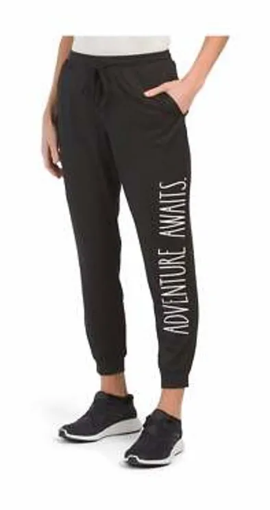 Rae Dunn Adventure Awaits Black Lightweight Joggers Size Medium - Image 1