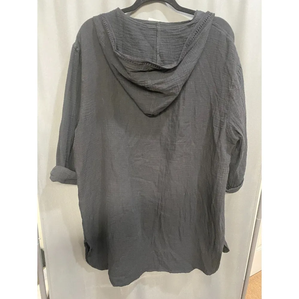 La Blanca Seaside Covers Hooded Tunic Women's Black Open Neck B82 - Image 4