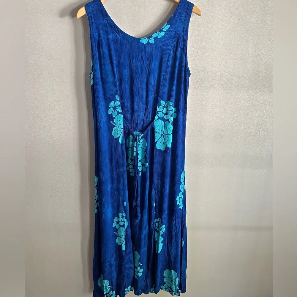 Vintage Jon Wenger Hawaiian Blue Floral Button Front Midi Dress M Rayon Size M - Image 9