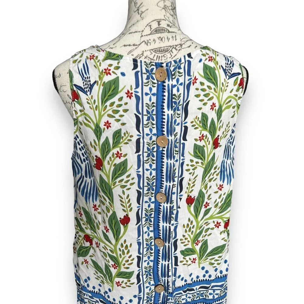 New Haute Hippie Sleeveless Button Back Boho Floral Multi Print Tank Top Small - Image 4