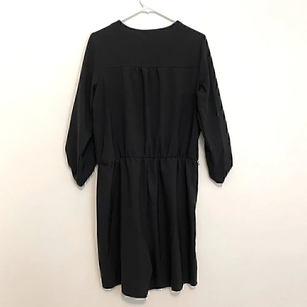 NY COLLECTION Solid Black Zip Zipper V-Neck Long Sleeve Roll Tab Romper NO BELT - Image 11