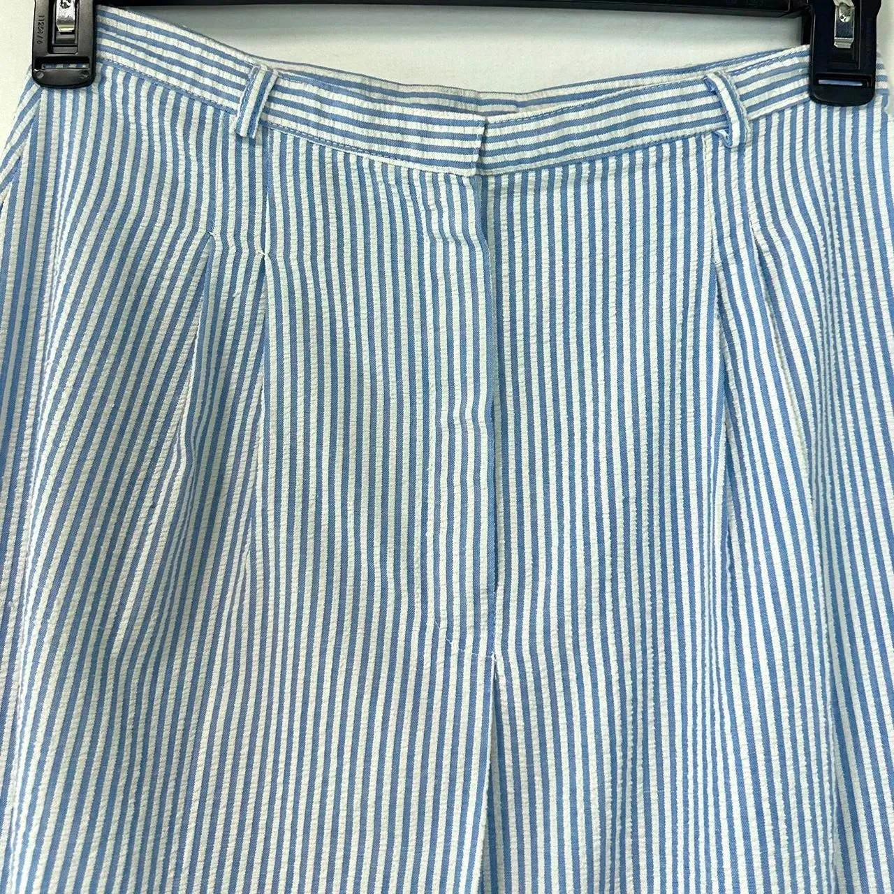 FAYS CLOSET VTG 80s Blue White Striped Seersucker Midi Skirt Women 13/14 Coastal - Image 3